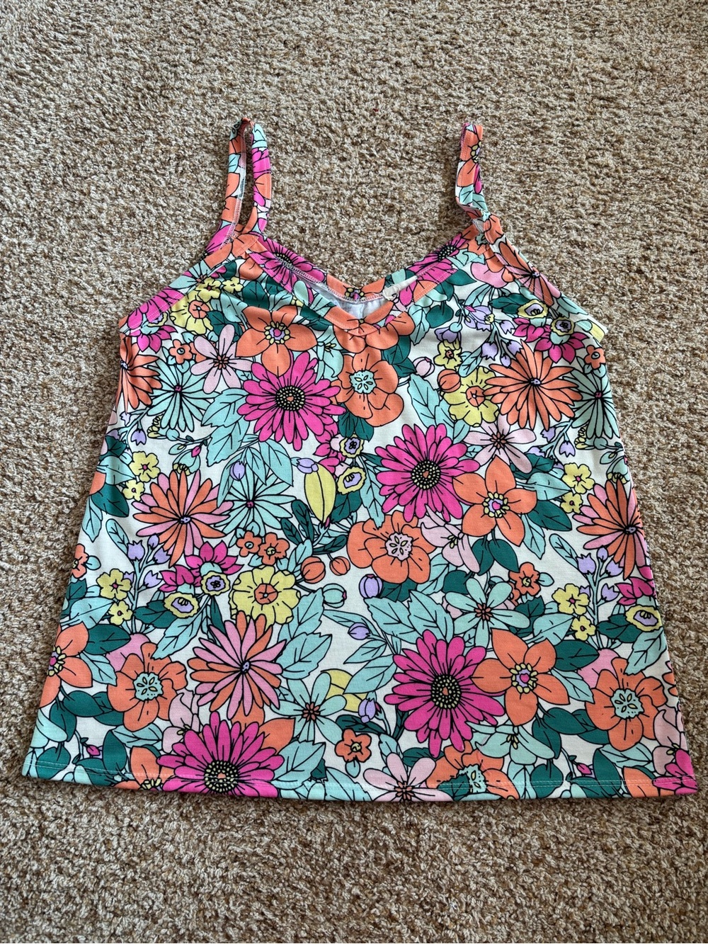 BiBi Floral Camisole in Mint, Pink & Orange
